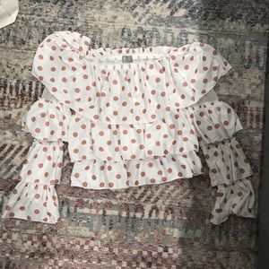 NWT ASOS POLKA DOT OFF THE SHOULDER TOP -  US 4